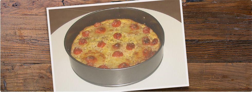 Gateau patate, pancetta, mozzarella e pomodorini