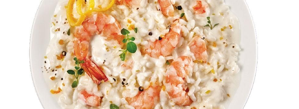 Risotto con gamberi, mascarpone cremoso e agrumi