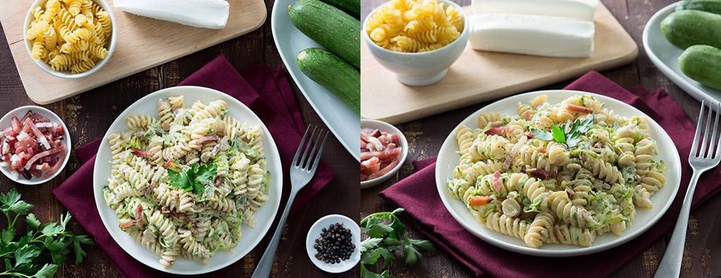fusilli zucchine speck e caprino