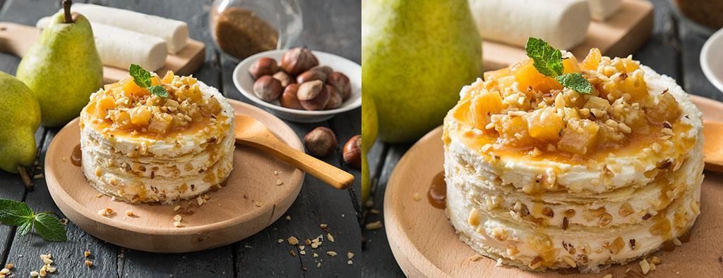Millefoglie con pere caramellate e caprino