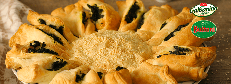 Torta salata con cime di rapa e cuore di formaggio