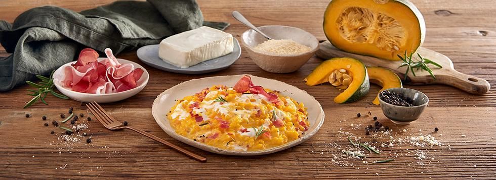 Risotto con zucca, speck e certosa Galbani