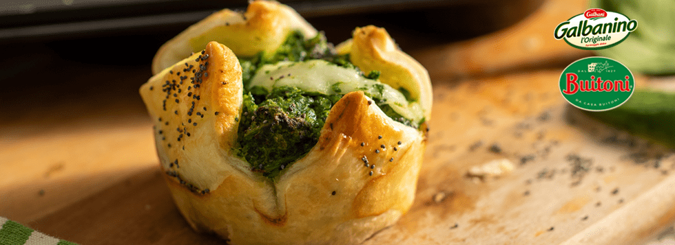 Muffin di sfoglia con Spinaci, ricotta e cuore di Galbanino