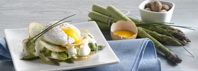 Millefoglie di patate, Certosa e asparagi con uovo in camicia
