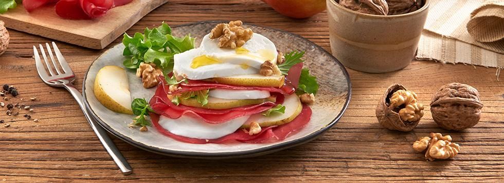 Millefoglie di Bresaola, Pere, Noci e Mozzarella