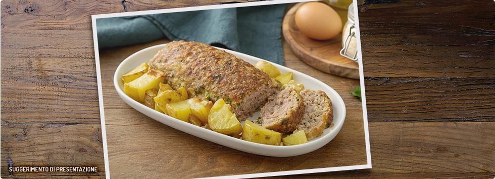 Polpettone ripieno con patate al forno