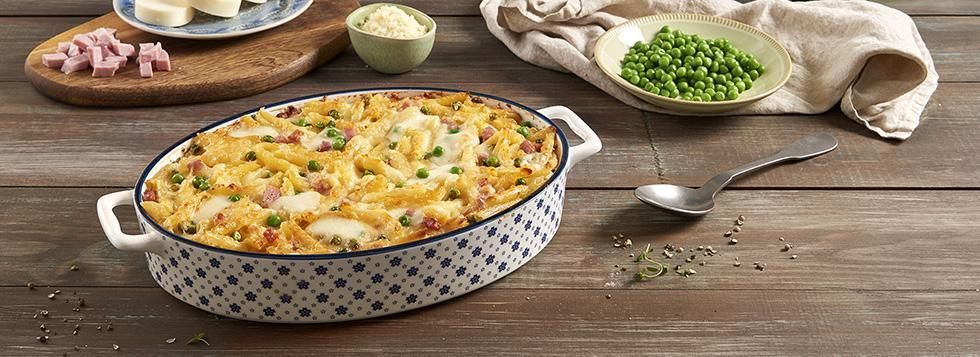Pennette Gratinate al Forno con Galbanino e Piselli