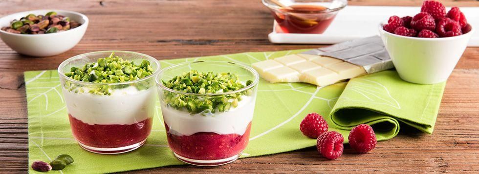 CREMA AL FORMAGGIO FRESCO SPALMABILE CON LAMPONI E PISTACCHI