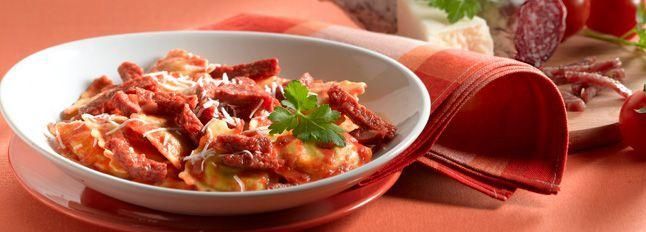 Ravioli ricotta e spinaci all'amatriciana sbagliata