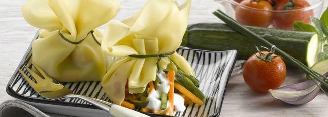 Saccottini di verdure e mozzarella cotti al vapore