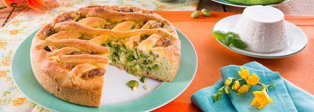 Torta salata di primizie in verde con ricotta