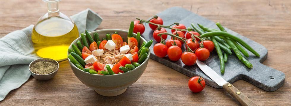 Insalata di fagiolini, tonno e pomodori