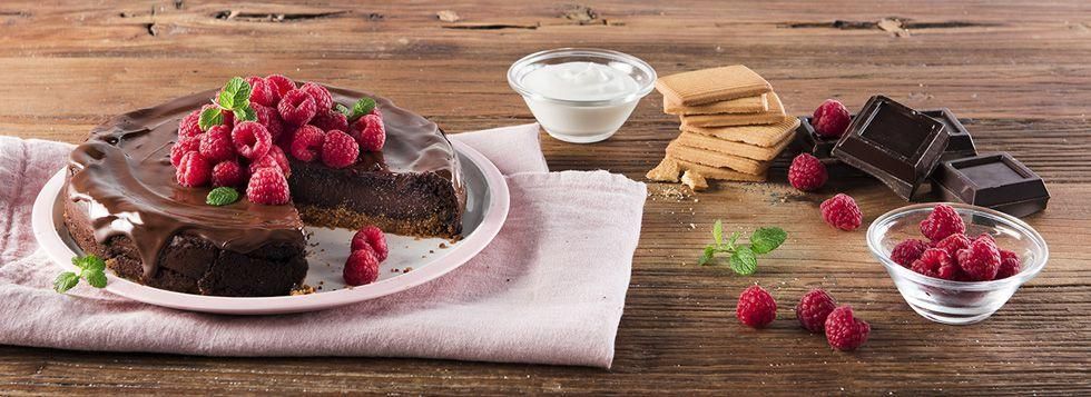 Cheesecake al cioccolato e lamponi
