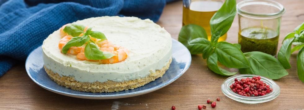 CHEESECAKE PESTO, RICOTTA E GAMBERI