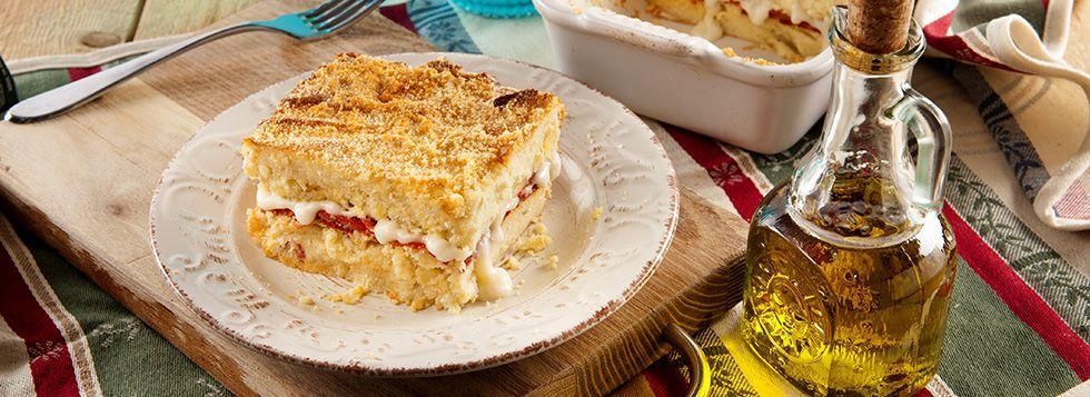 Gateau di patate con ricotta e salame