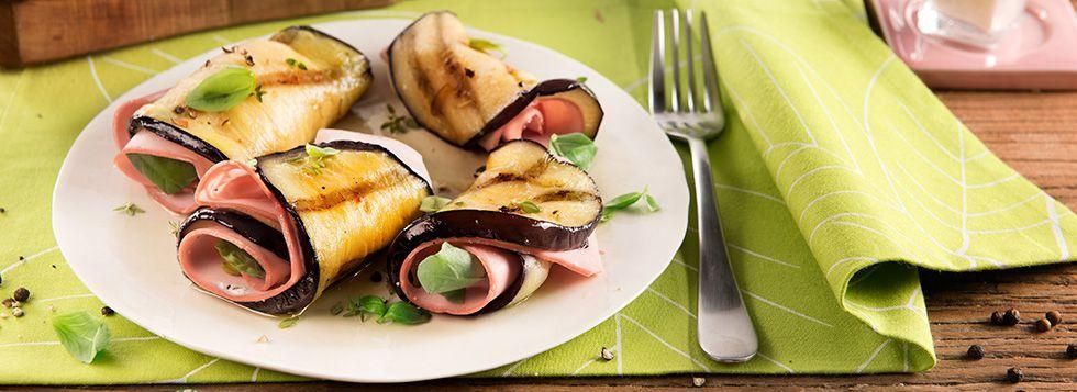 INVOLTINI DI MELANZANE GRIGLIATE CON MORTADELLA GENTILE E BASILICO