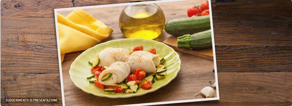 Involtini di petto di pollo con zucchine e galbanino