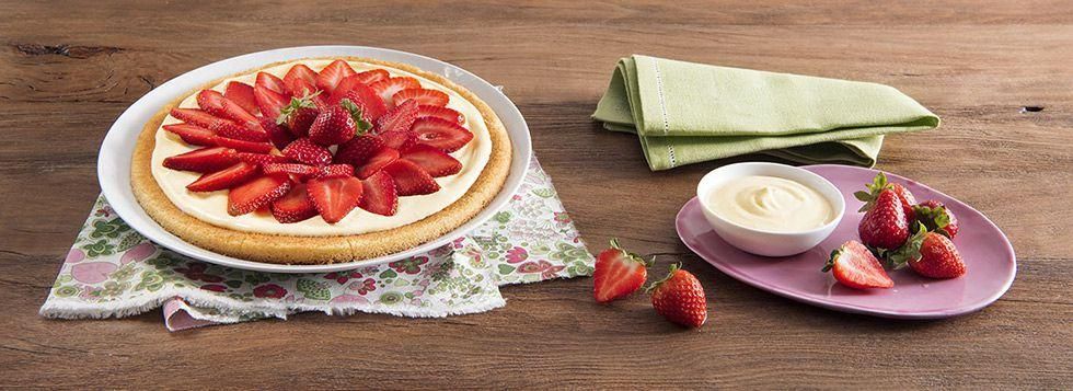 Fruit Pizza pan di spagna con crema al mascarpone e fragole