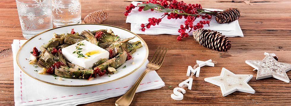 Carciofi, mandorle e pomodori secchi con formaggio spalmabile  