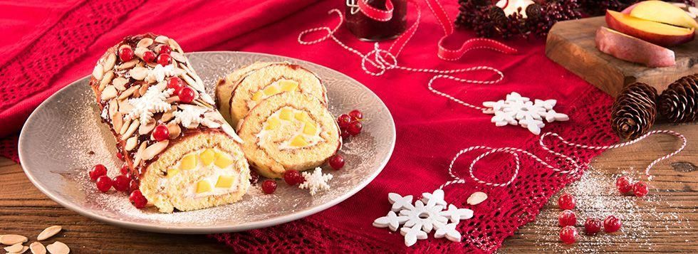 Rotolo al Mascarpone con mango e mandorle