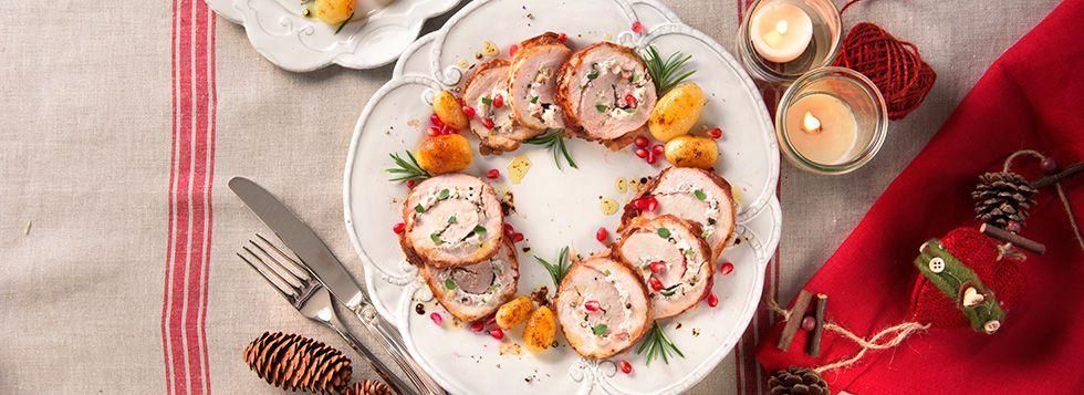 Arrosto di tacchino con ricotta, castagne e melograno
