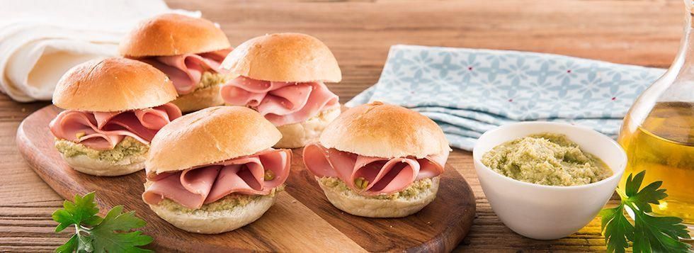 TARTINE AL LATTE FARCITE CON MORTADELLA GENTILE E PATÈ DI CARCIOFI AL TIMO