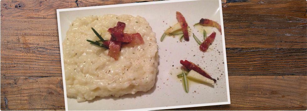 Risotto al rosmarino, galbanino dolce e guanciale
