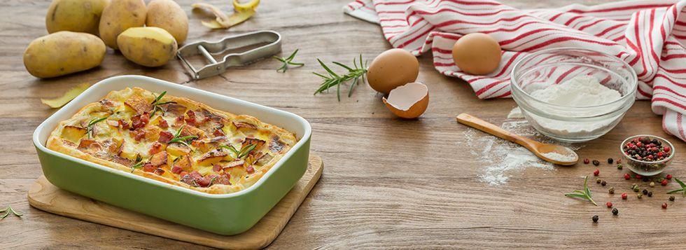 Torta salata patate e pancetta